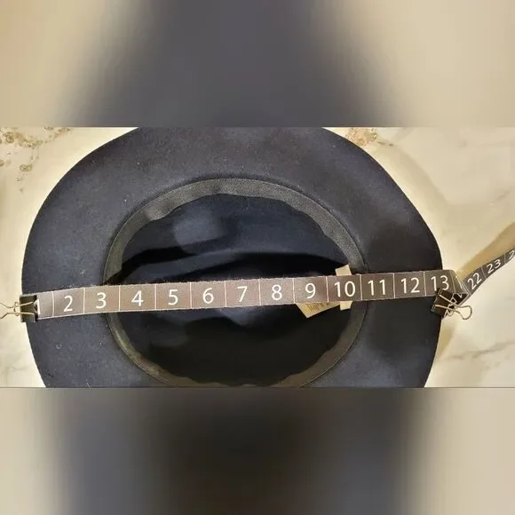 Chico's Woman's Classic Fedora Hat Dark Blue 100% Wool Tan & Gold Trim ~7.5 in - Picture 7 of 11